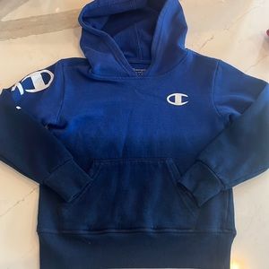Champion kids two toned fleece hoodie script logo on arm